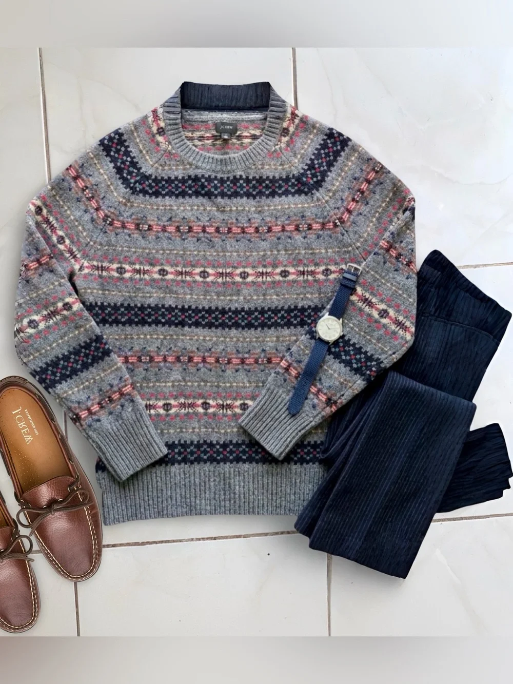 NEW J Crew 100% Lambswool Fair Isle Crewneck Sweater Pullover Knit | Mens Small
